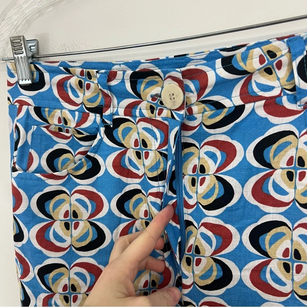 Zara Geometric Print Linen Blend Trouser Pants Wide Leg Size Small